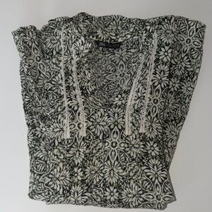 Zara Linen Green Floral Patterned Dress